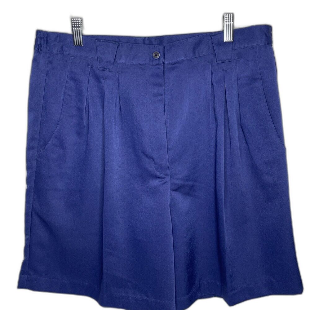 Vintage HOLLY LANE Navy Blue 90s Polyester Mom 33 Shorts Size 16 Walking Shorts